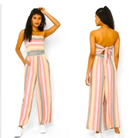 American Eagle Outfitters Pants - 🎉HP🎉AE Linen Blend Striped Strapless Jumpsuit. Medium